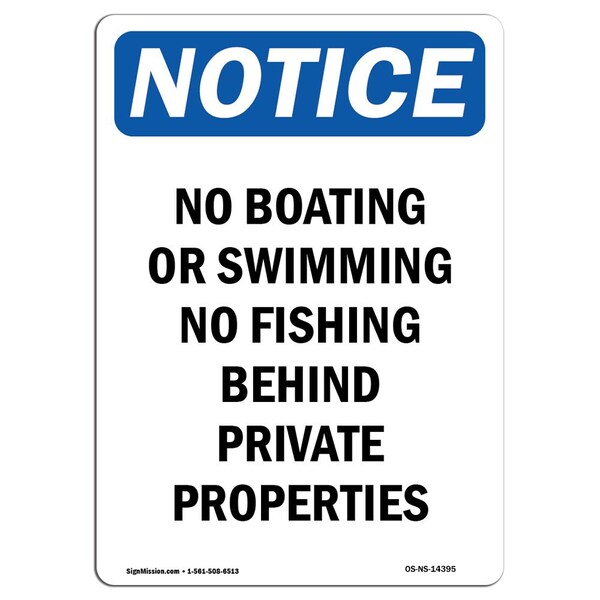 Signmission OSHA Notice, 7" Height, No Boating Or Swimming No Fishing Sign, 7" X 5", Portrait OS-NS-D-57-V-14395 - main